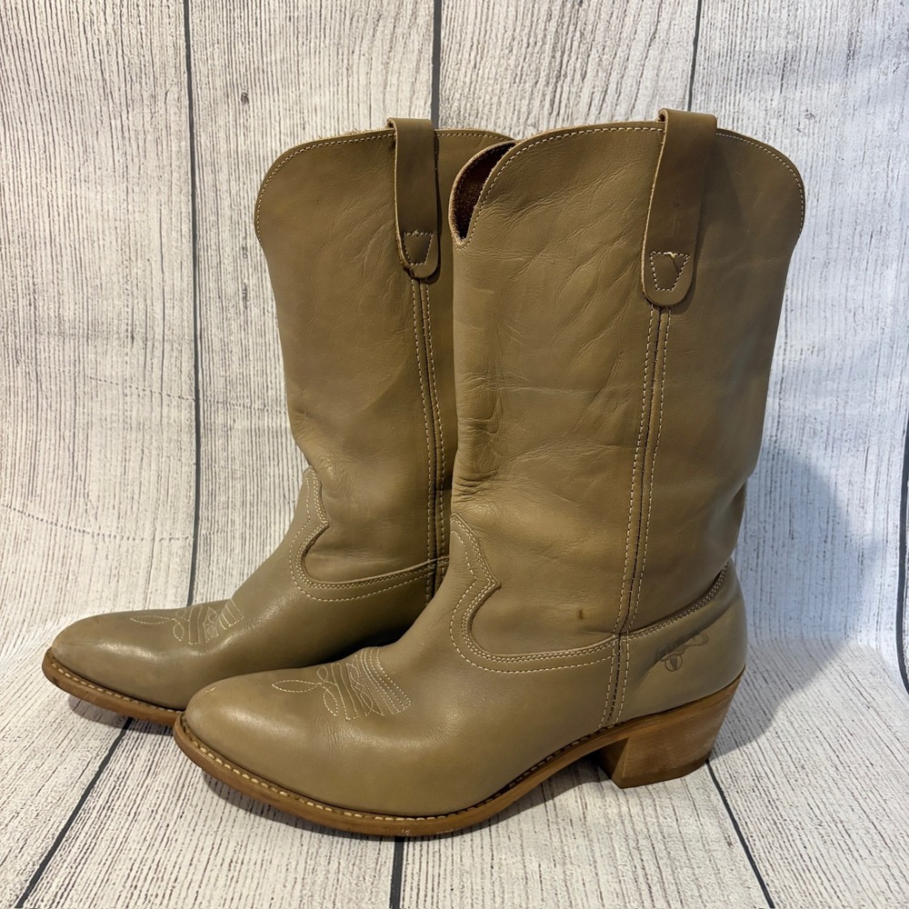 Landis‎ Vintage Roper Boots Tan Leather Western Pull On Round Toe USA Made Sz 13